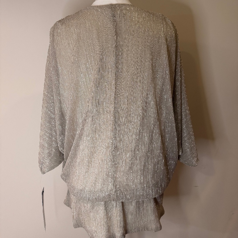 NWT MSK Women's Split-Sleeve Metallic Blouson Top White/Gold XL - Picture 2 of 6